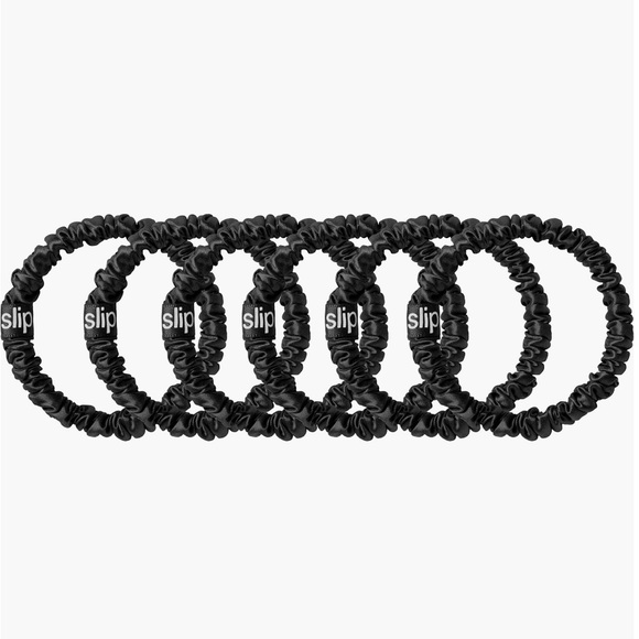 NWT Set of 6 Slip Pure Silk Skinny Scrunchies in Black - Picture 2 of 4